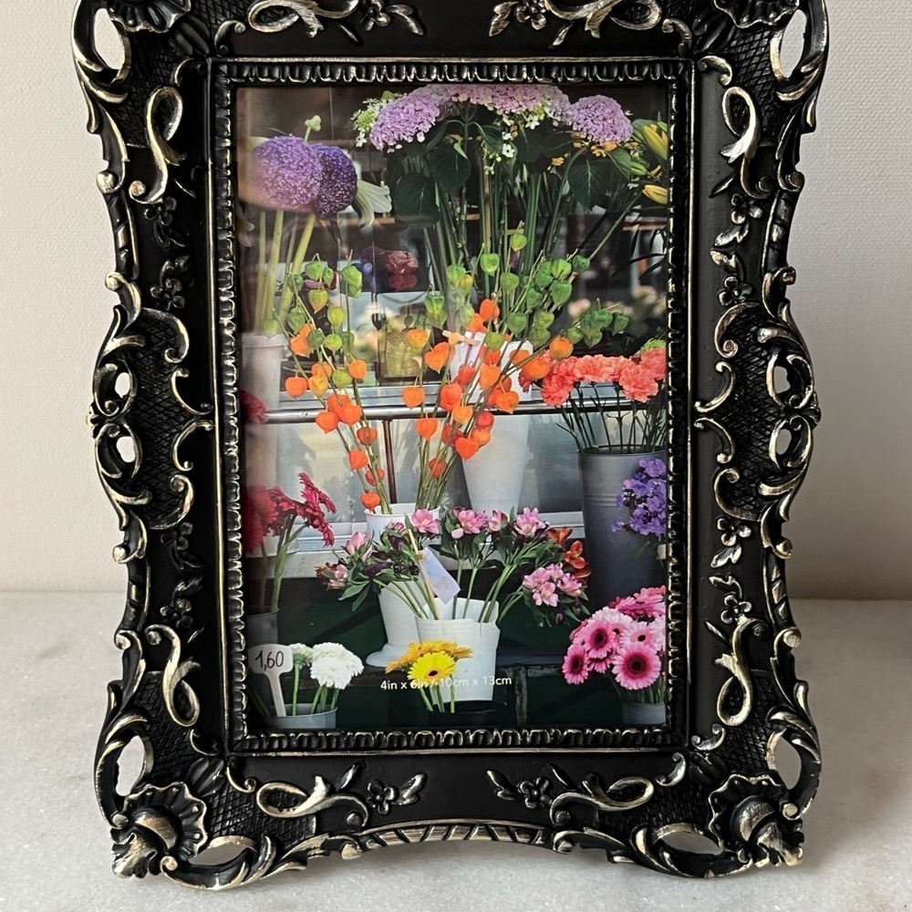 4X6" Black Gilded Ornate Floral Picture Photo Frame Tabletop Wall - Picture 3 of 13
